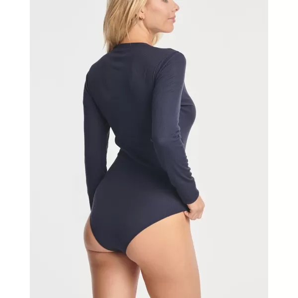 Real Essentials 3 Pack Womens Round Neck Long Sleeve Ribbed Bodysuit Shirt Tops Available in Plus SizeSet 5