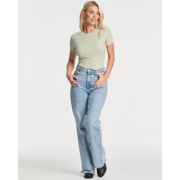 Real Essentials 3 Pack Womens Round Neck Short Sleeve Ribbed Shapewear Bodysuit Shirt Tops  Available in Plus SizePlus Size Set 6