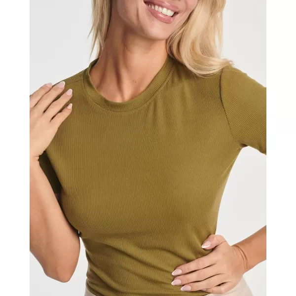 Real Essentials 3 Pack Womens Round Neck Short Sleeve Ribbed Shapewear Bodysuit Shirt Tops  Available in Plus SizeSet 4