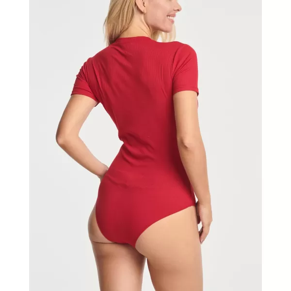 Real Essentials 3 Pack Womens Round Neck Short Sleeve Ribbed Shapewear Bodysuit Shirt Tops  Available in Plus SizeSet 5