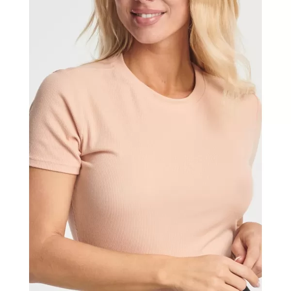 Real Essentials 3 Pack Womens Round Neck Short Sleeve Ribbed Shapewear Bodysuit Shirt Tops  Available in Plus SizeSet 8