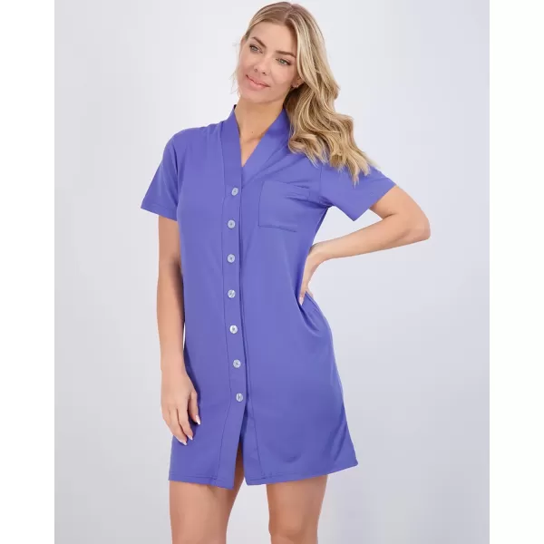 Real Essentials 3 Pack Womens Short Sleeve Full ButtonDown Henley Nightshirt Nightgown Sleep Dress Available In Plus SizeHenley Shirt Set 1