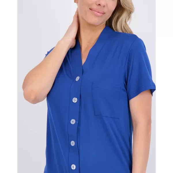 Real Essentials 3 Pack Womens Short Sleeve Full ButtonDown Henley Nightshirt Nightgown Sleep Dress Available In Plus SizeHenley Shirt Set 4