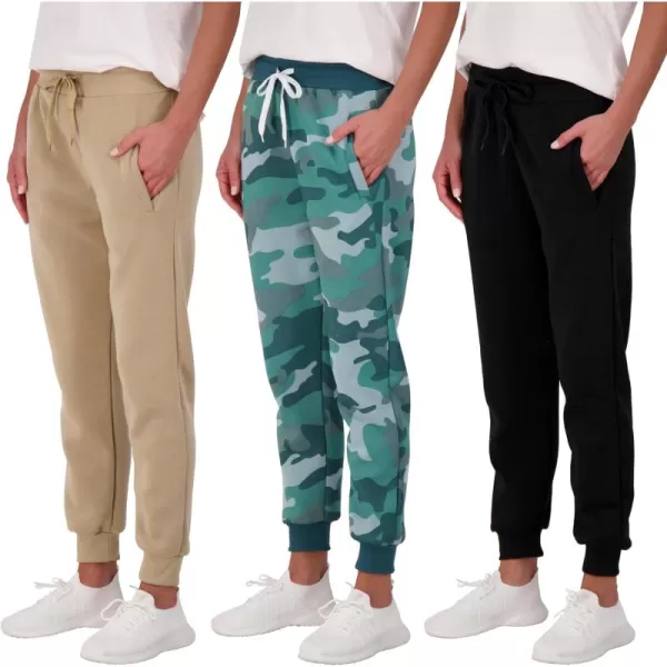 Real Essentials 3 Pack Womens UltraSoft  Warm Fleece Joggers Available in Plus SizeSet 3