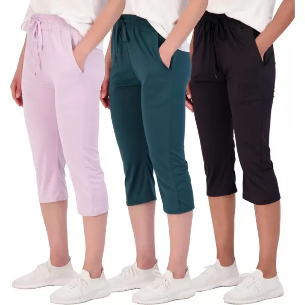 Real Essentials 3Pack Womens Capri Open Bottom Soft Sweatpants with Drawstring Available in Plus SizeSet 3