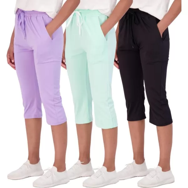 Real Essentials 3Pack Womens Capri Open Bottom Soft Sweatpants with Drawstring Available in Plus SizeSet 5