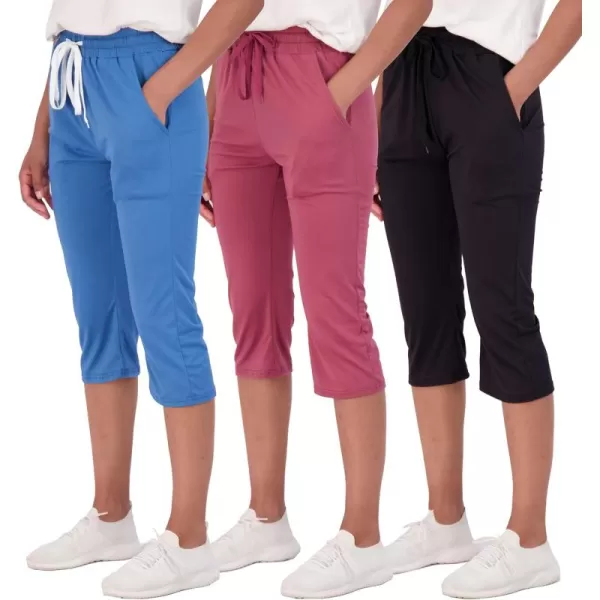 Real Essentials 3Pack Womens Capri Open Bottom Soft Sweatpants with Drawstring Available in Plus SizeSet 6