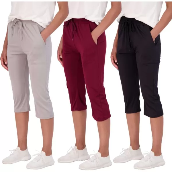 Real Essentials 3Pack Womens Capri Open Bottom Soft Sweatpants with Drawstring Available in Plus SizeSet 8