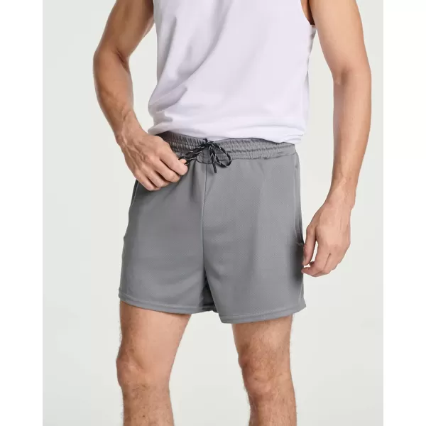 Real Essentials 4 Pack Mens 3 Inch Mesh Running Shorts with Zipper Pockets  Quick Dry Gym AthleticSet 5