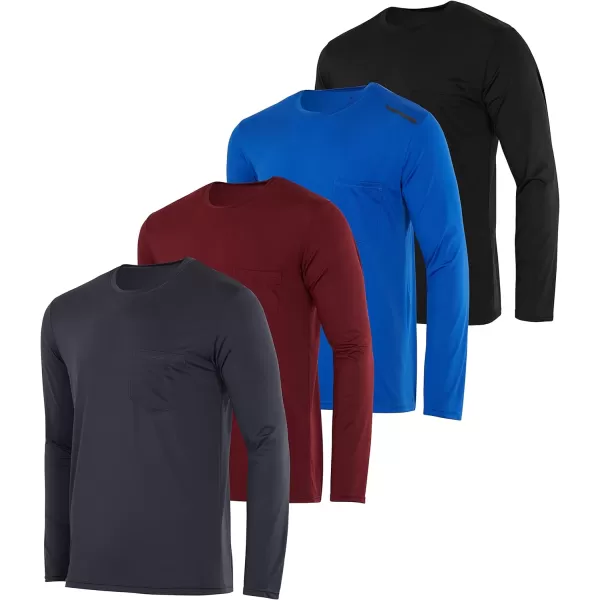 Real Essentials 4 Pack Mens DryFit Active Athletic Long Sleeve Pocket Crew TShirt Outdoors UPF 50 S5XLTBig amp Tall Set 8