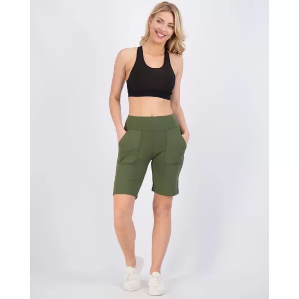 Real Essentials 4 Pack Womens 9 Bermuda Long High Waisted Shorts with Pockets Casual Workout Athletic Available in PlusBermuda Shorts Set 4