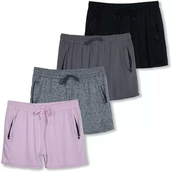 Real Essentials 4 Pack Womens Active Athletic Performance DryFit Shorts with Zipper Pockets Available in Plus SizeSet 11