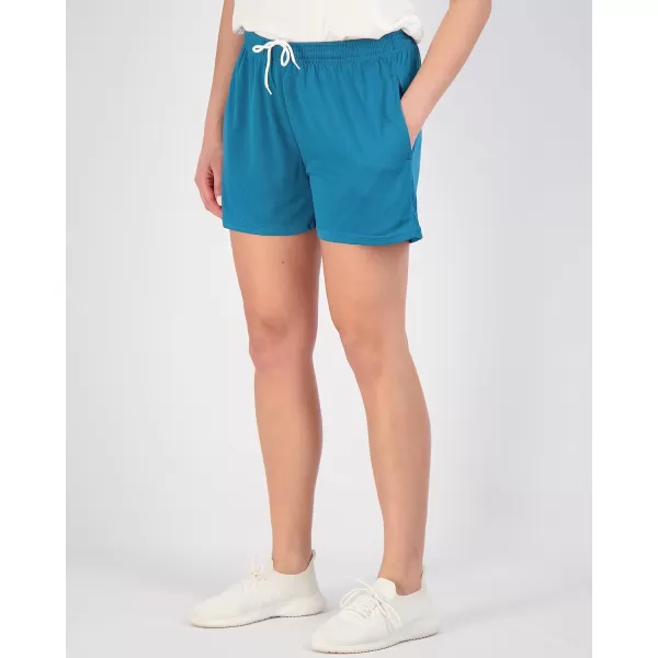 Real Essentials 4 Pack Womens Active Athletic Performance Mesh Shorts with Pockets Available in Plus SizeSet L