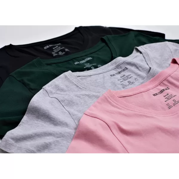 Real Essentials 4 Pack Womens ClassicFit Cotton ShortSleeve Scoop Crew Neck TShirt Available in Plus SizePlus Size Set 4