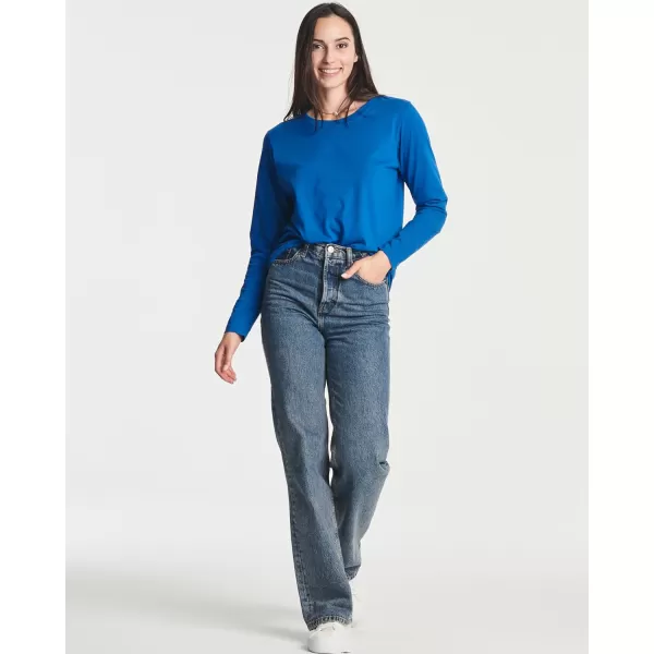Real Essentials 4 Pack Womens Cotton ClassicFit LongSleeve Crewneck TShirt Available in Plus SizeStandard Set 2