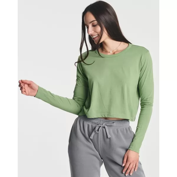 Real Essentials 4 Pack Womens Cotton Long Sleeve Crew Crop Top  Casual Cropped TShirt Available in Plus SizeStandard Set 2