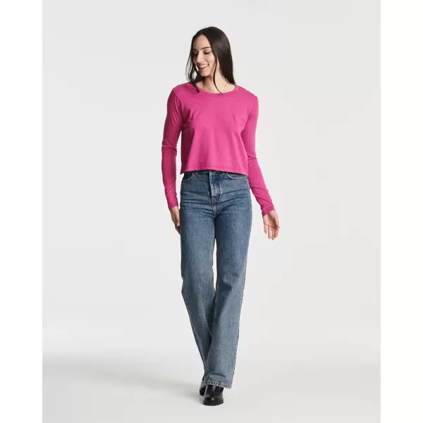 Real Essentials 4 Pack Womens Cotton Long Sleeve Crew Crop Top  Casual Cropped TShirt Available in Plus SizeStandard Set 4