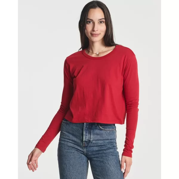 Real Essentials 4 Pack Womens Cotton Long Sleeve Crew Crop Top  Casual Cropped TShirt Available in Plus SizeStandard Set 6