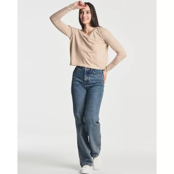 Real Essentials 4 Pack Womens Cotton Long Sleeve Crew Crop Top  Casual Cropped TShirt Available in Plus Sizeplussize Set 1