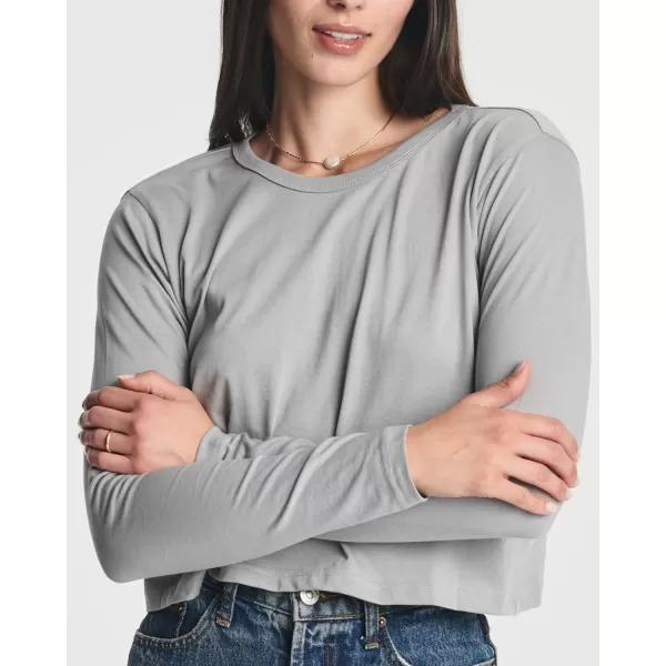 Real Essentials 4 Pack Womens Cotton Long Sleeve Crew Crop Top  Casual Cropped TShirt Available in Plus Sizeplussize Set 3