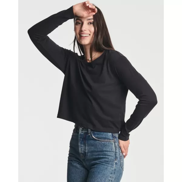 Real Essentials 4 Pack Womens Cotton Long Sleeve Crew Crop Top  Casual Cropped TShirt Available in Plus Sizeplussize Set 7