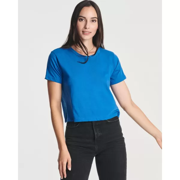 Real Essentials 4 Pack Womens Cotton Short Sleeve Crop Top  Cropped Casual Crew Neck TShirts Available in Plus SizeStandard Set 1