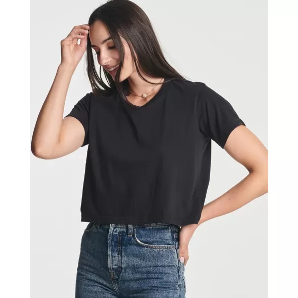 Real Essentials 4 Pack Womens Cotton Short Sleeve Crop Top  Cropped Casual Crew Neck TShirts Available in Plus SizeStandard Set 3