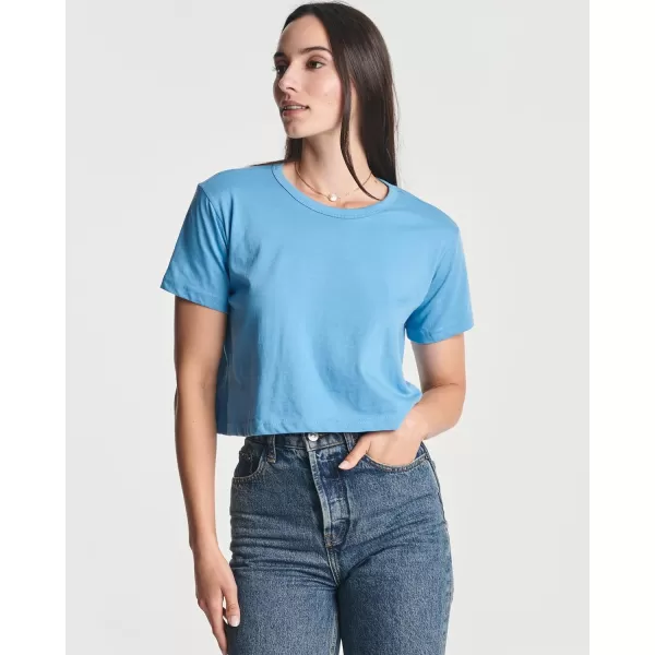 Real Essentials 4 Pack Womens Cotton Short Sleeve Crop Top  Cropped Casual Crew Neck TShirts Available in Plus SizeStandard Set 5