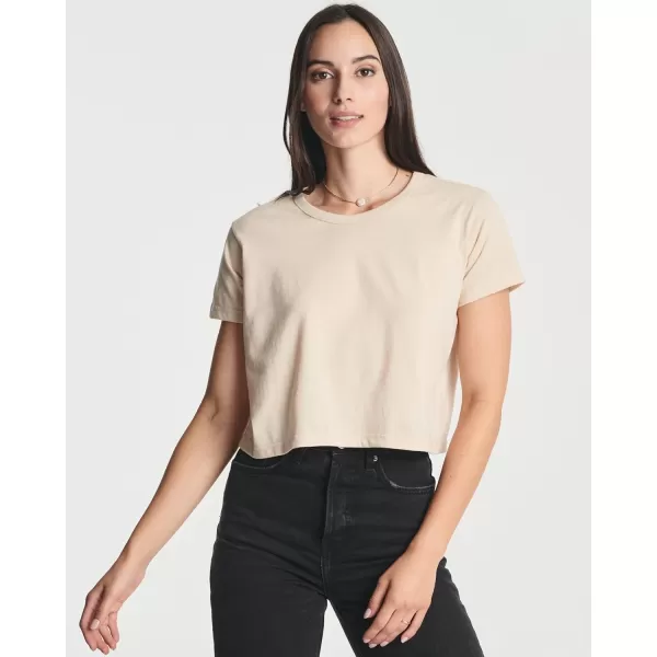 Real Essentials 4 Pack Womens Cotton Short Sleeve Crop Top  Cropped Casual Crew Neck TShirts Available in Plus SizeStandard Set 6