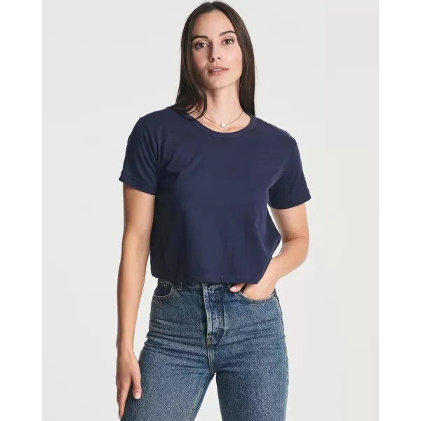 Real Essentials 4 Pack Womens Cotton Short Sleeve Crop Top  Cropped Casual Crew Neck TShirts Available in Plus SizeStandard Set 7