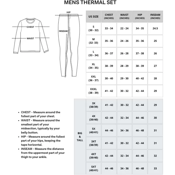 Real Essentials 4 Piece Mens Thermal Underwear Sets  Long Sleeve Top amp Bottom Fleece Long Johns Available in Big amp TallBig amp Tall Set 1