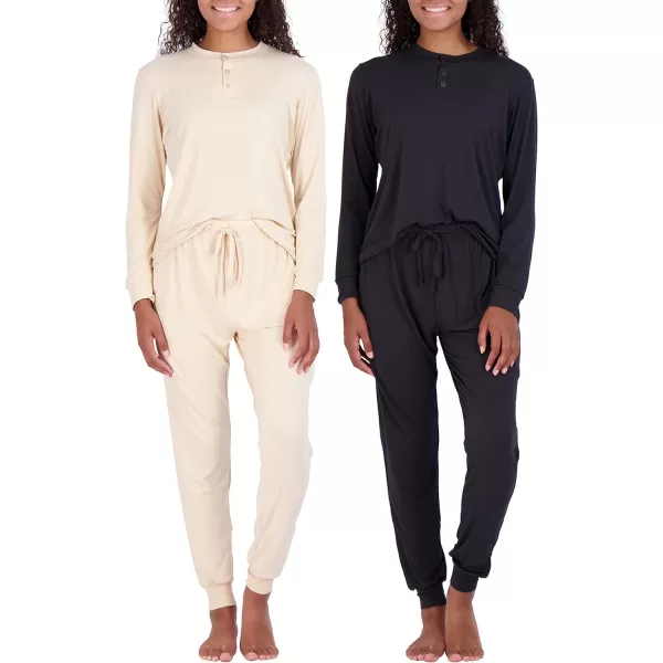 Real Essentials 4 Piece Womens Long Sleeve Pullover Hoodie Henley Sweatshirt  Jogger Set Athletic Lounge SweatsuitHenley Set 7