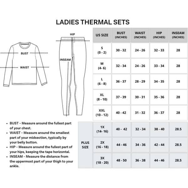 Real Essentials 4 Piece Womens Thermal Underwear Set  Thermal Underwear for Women Fleece Lined Top  Bottom Long JohnsSet 1