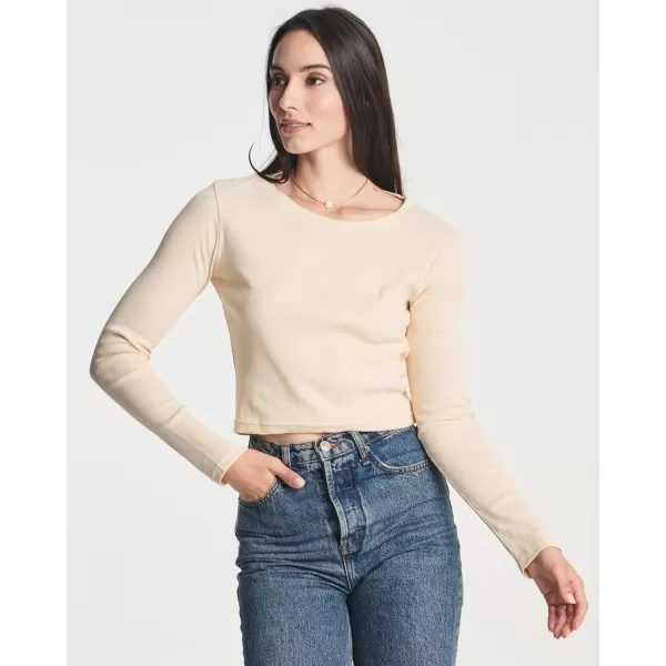 Real Essentials 4Pack Womens Long Sleeve Ribbed Knit Cotton Crew Neck Crop Top Shirt  Available in PlusStandard Set 1