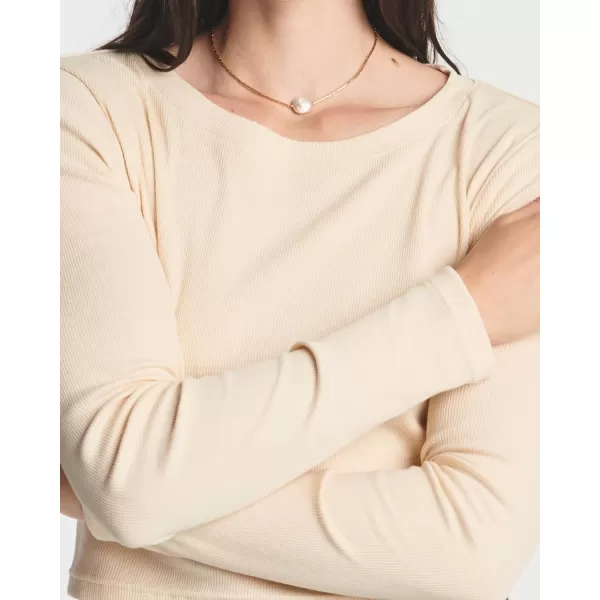 Real Essentials 4Pack Womens Long Sleeve Ribbed Knit Cotton Crew Neck Crop Top Shirt  Available in PlusStandard Set 1