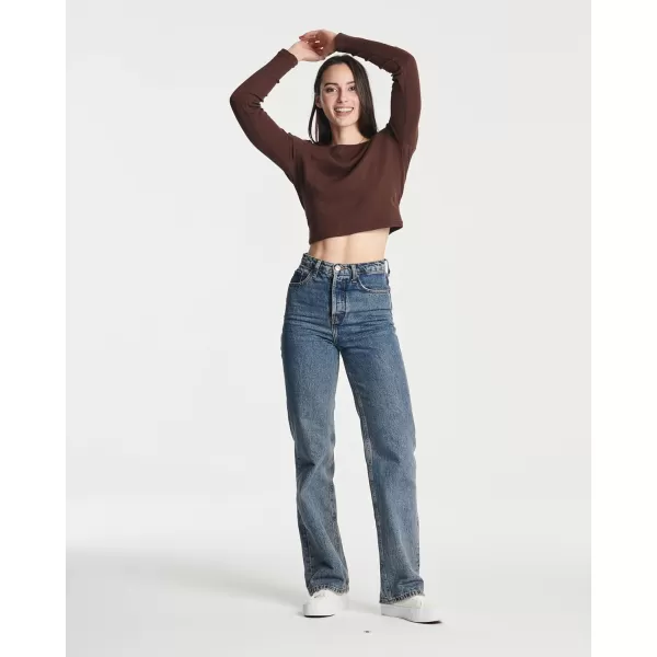 Real Essentials 4Pack Womens Long Sleeve Ribbed Knit Cotton Crew Neck Crop Top Shirt  Available in PlusStandard Set 1