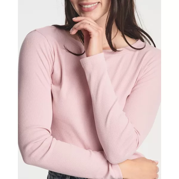 Real Essentials 4Pack Womens Long Sleeve Ribbed Knit Cotton Crew Neck Crop Top Shirt  Available in PlusStandard Set 2
