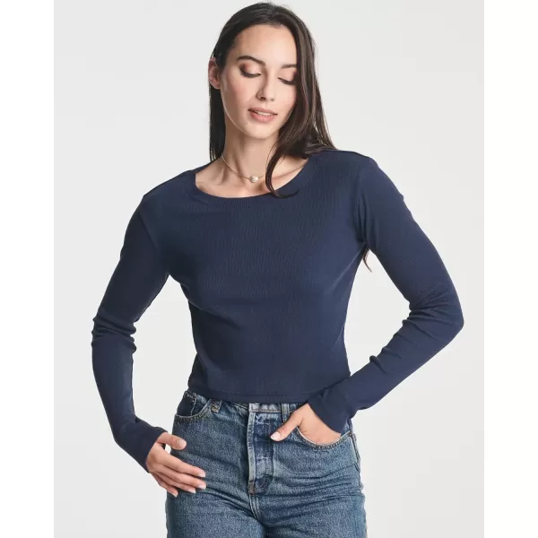 Real Essentials 4Pack Womens Long Sleeve Ribbed Knit Cotton Crew Neck Crop Top Shirt  Available in PlusStandard Set 2