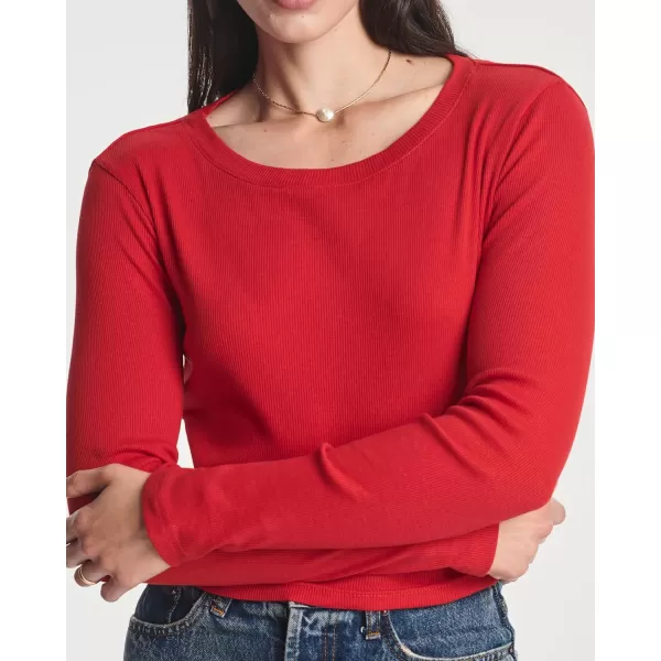 Real Essentials 4Pack Womens Long Sleeve Ribbed Knit Cotton Crew Neck Crop Top Shirt  Available in PlusStandard Set 3