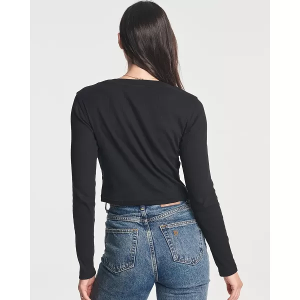 Real Essentials 4Pack Womens Long Sleeve Ribbed Knit Cotton Crew Neck Crop Top Shirt  Available in PlusStandard Set 3
