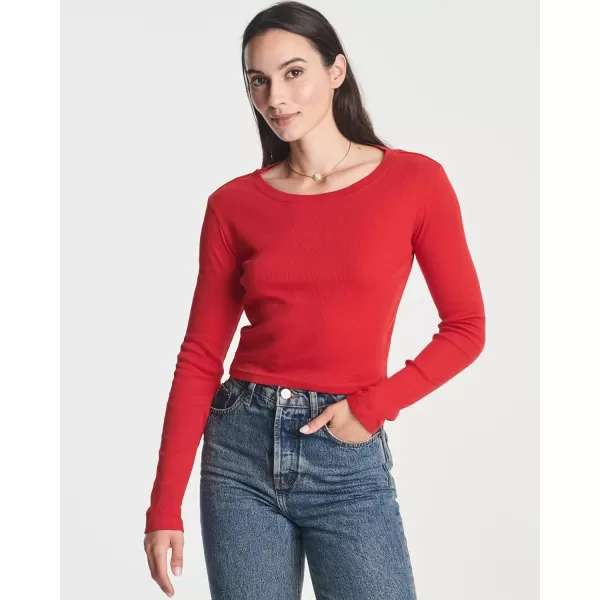 Real Essentials 4Pack Womens Long Sleeve Ribbed Knit Cotton Crew Neck Crop Top Shirt  Available in PlusStandard Set 3