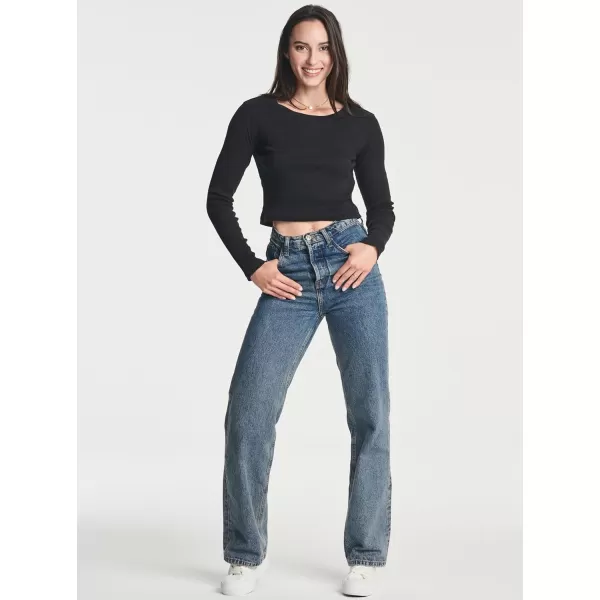 Real Essentials 4Pack Womens Long Sleeve Ribbed Knit Cotton Crew Neck Crop Top Shirt  Available in PlusStandard Set 3