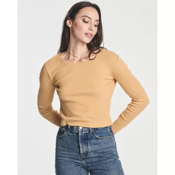 Real Essentials 4Pack Womens Long Sleeve Ribbed Knit Cotton Crew Neck Crop Top Shirt  Available in PlusStandard Set 7