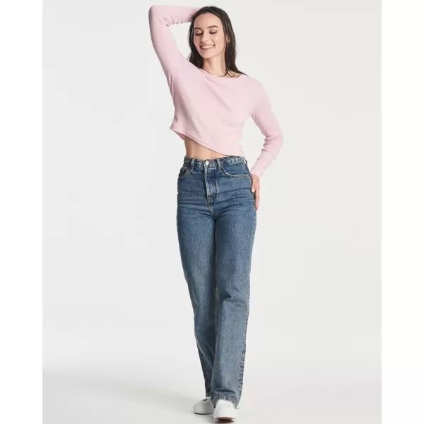 Real Essentials 4Pack Womens Long Sleeve Ribbed Knit Cotton Crew Neck Crop Top Shirt  Available in PlusStandard Set 7