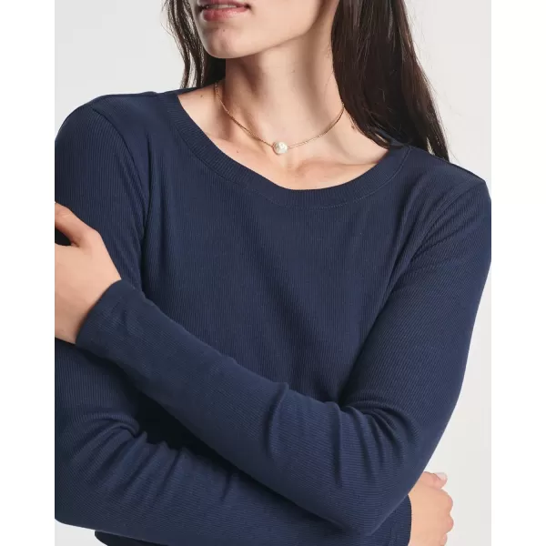 Real Essentials 4Pack Womens Long Sleeve Ribbed Knit Cotton Crew Neck Crop Top Shirt  Available in PlusStandard Set 8