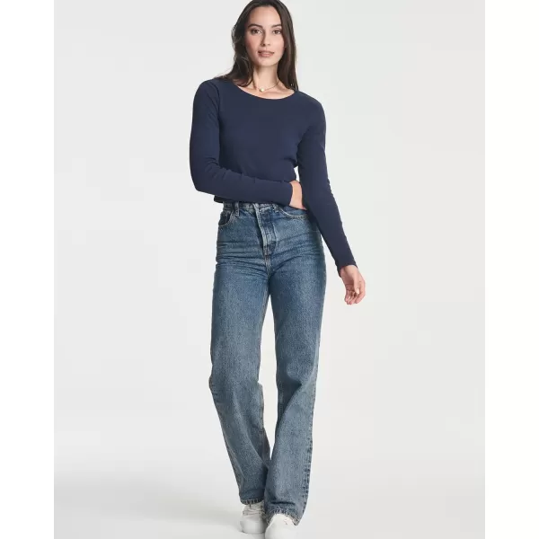 Real Essentials 4Pack Womens Long Sleeve Ribbed Knit Cotton Crew Neck Crop Top Shirt  Available in PlusStandard Set 8