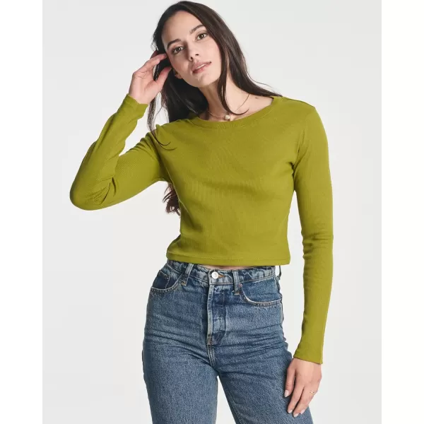 Real Essentials 4Pack Womens Long Sleeve Ribbed Knit Cotton Crew Neck Crop Top Shirt  Available in PlusStandard Set 8