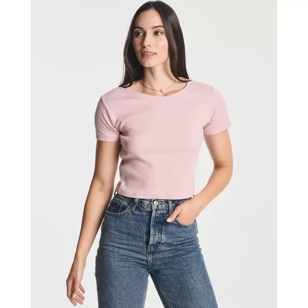 Real Essentials 4Pack Womens Short Sleeve Ribbed Knit Cotton Crew Neck Crop Top TShirt  Available in PlusSet 4