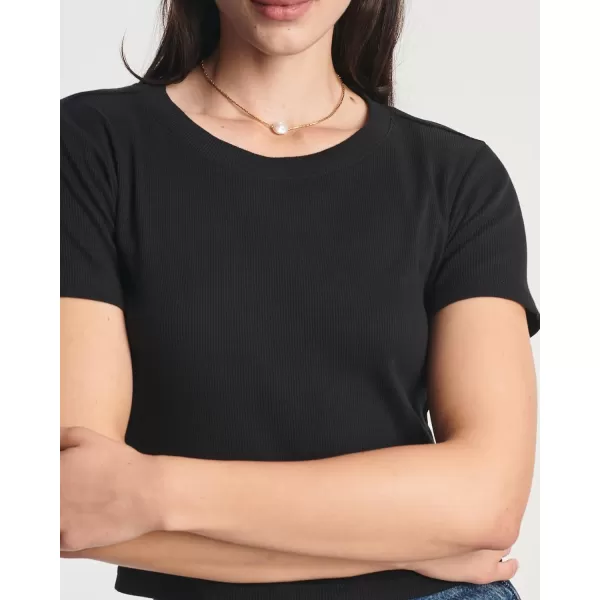Real Essentials 4Pack Womens Short Sleeve Ribbed Knit Cotton Crew Neck Crop Top TShirt  Available in PlusSet 5
