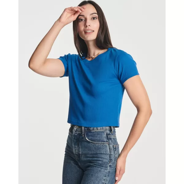 Real Essentials 4Pack Womens Short Sleeve Ribbed Knit Cotton Crew Neck Crop Top TShirt  Available in PlusStandard Set 8